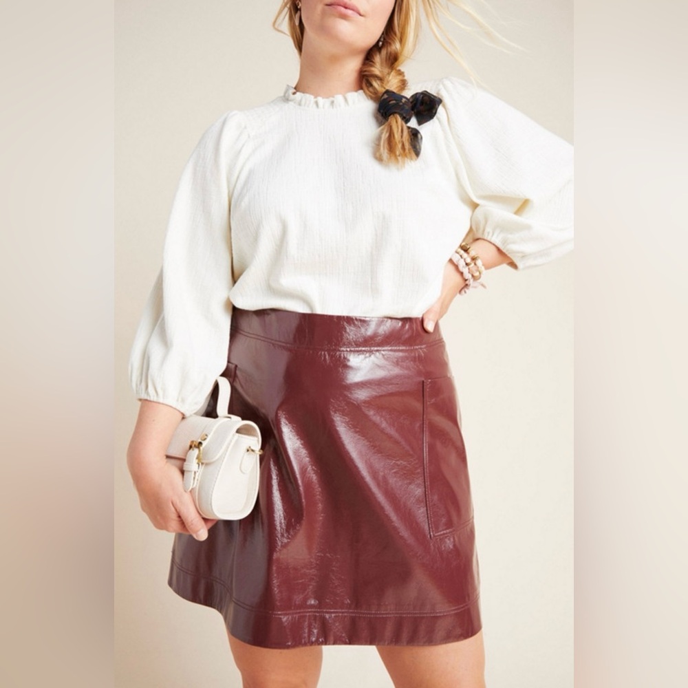 Maeve by Anthropologie Faux-Patent Leather Skirt in Wine Bordeaux Plus Size 16W‎